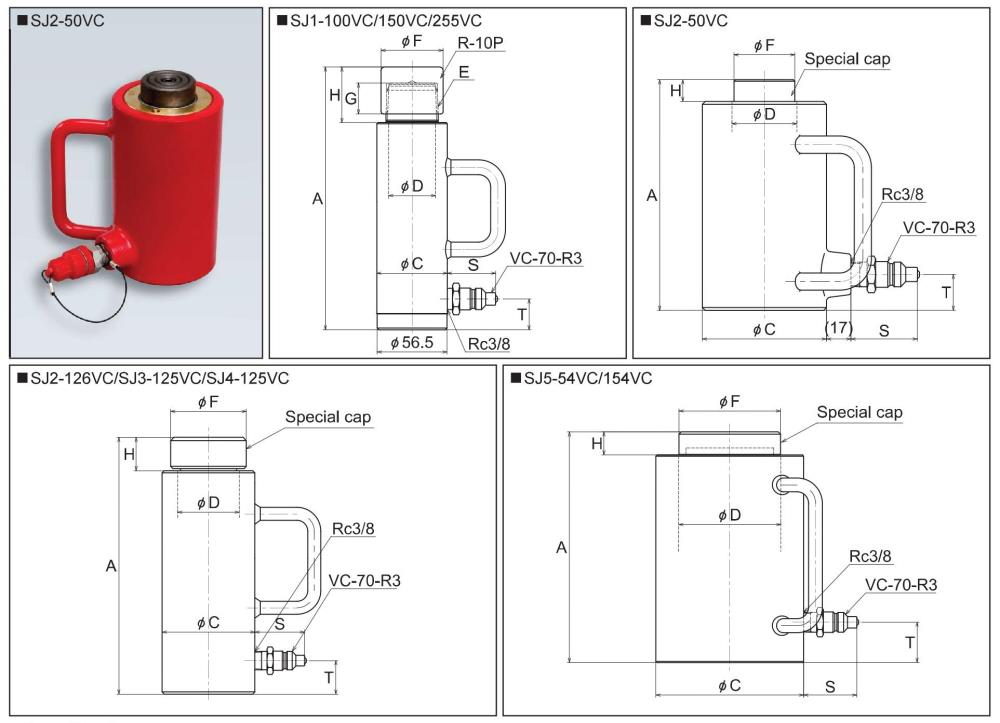 RIKEN Hydraulic Cylinder SJ1 Series,SJ1-100VC, SJ1-100S, SJ1-100T, SJ1-100-NC, SJ1-150VC, SJ1-150S, SJ1-150T, SJ1-150-NC, SJ1-255VC, SJ1-255S, SJ1-255T, SJ1-255-NC, RIKEN, RIKEN KIKI, RIKEN SEIKI, Hydraulic Cylinder, Single-acting Cylinder,RIKEN,Machinery and Process Equipment/Equipment and Supplies/Cylinders