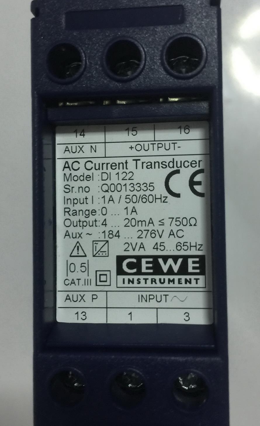 Cewe DI 122 Current Transducer ,Current Transducer, Transducer, Cewe, DI 122 , Power Transducer, Power Transmitter,Cewe Instruments,Machinery and Process Equipment/Transducers