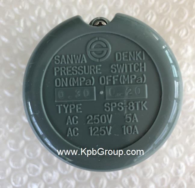 SANWA DENKI Pressure Switch SPS-8TK-C, ON/0.30MPa, OFF/0.20MPa, Rc1/4, ZDC2