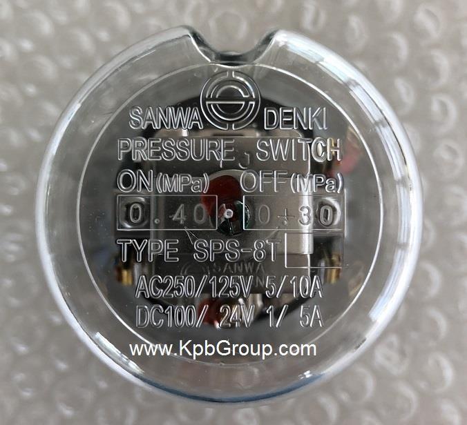 SANWA Pressure Switch SPS-8T-C, ON/0.40MPa, OFF/0.30 MPa, Rc1/4, ZDC2