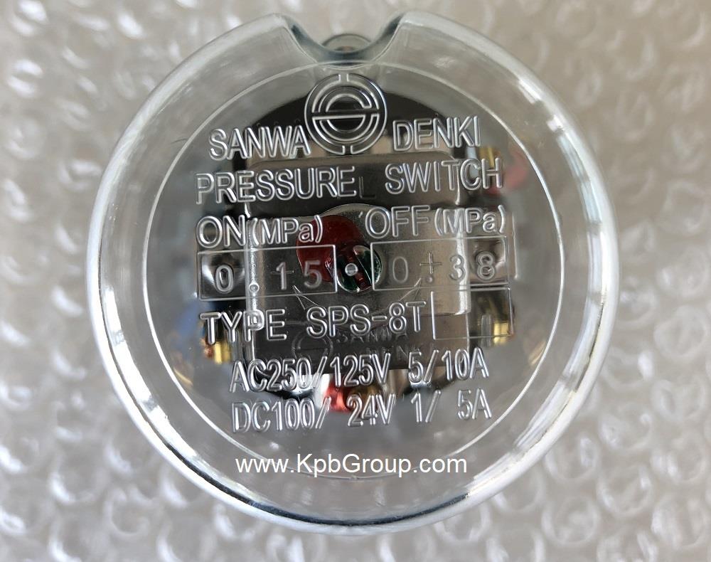 SANWA Pressure Switch SPS-8T-C, ON/0.15MPa, OFF/0.38MPa, Rc3/8, ZDC2