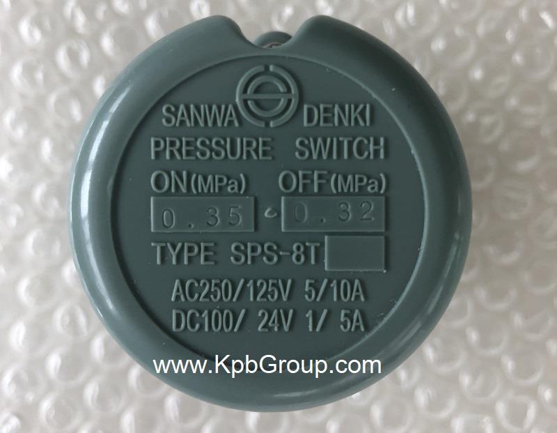 SANWA DENKI Pressure Switch SPS-8T-C, ON/0.35MPa, OFF/0.32MPa, Rc3/8, ZDC2, PP