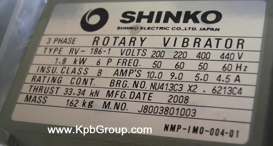 SINFONIA (SHINKO) Vibrating Motor RV-186-1, 200V/50HZ, 400V/50Hz