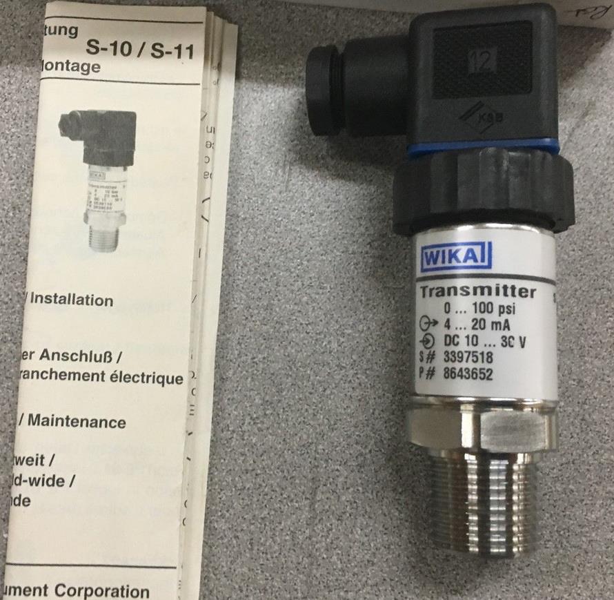 Wika Pressure Transmitter 200 Psi,Pressure Transmitter , Pressure Sensor, Pressure Transducer , Wika , A -10,Wika,Automation and Electronics/Electronic Components/Transmitters