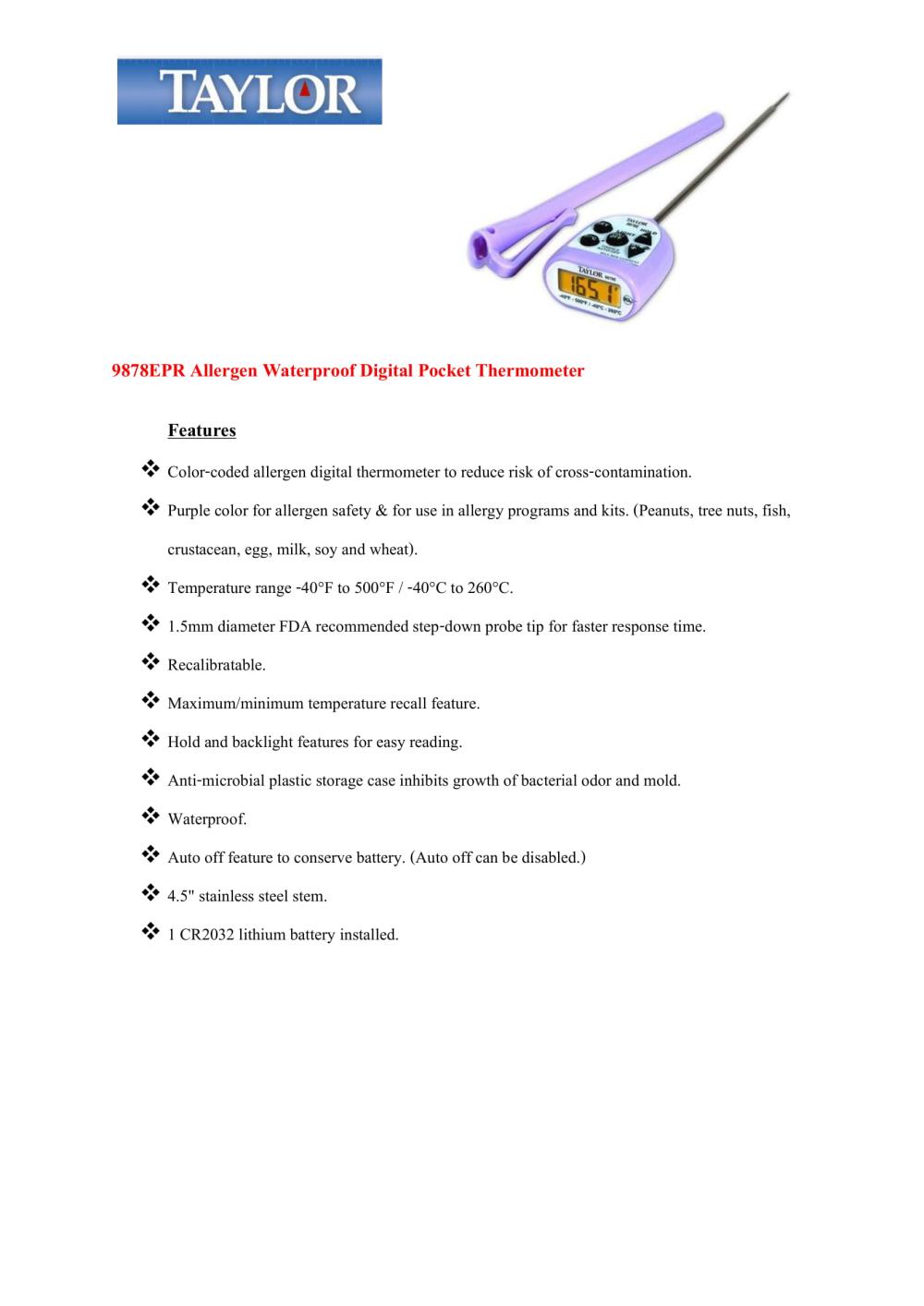 Taylor Waterproof Digital Thermometer Model 9878EPR