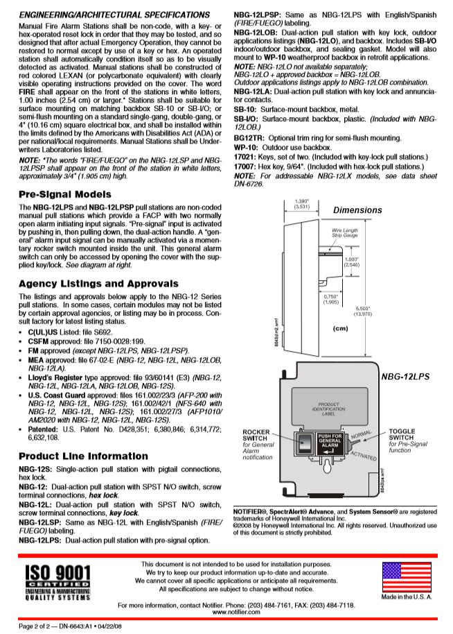 Fire Alarm Pull Station - อุปกรณ์แจ้งเหตุด้วยมือแบบรีเซ็ตได้ รุ่น NBG12 Series