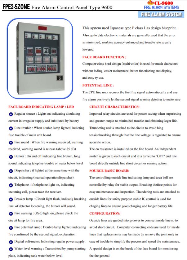 Fire Alarm Control Panel - 5 ZONE ตู้ควบคุมระบบสัญญาณแจ้งเหตุเพลิงไหม้ รุ่น CL 9600