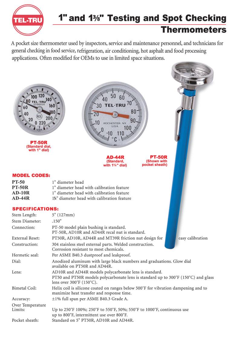 Tel-Tru Bimetal Thermometer รุ่น PT50R 1210-05-74, 79, 84 