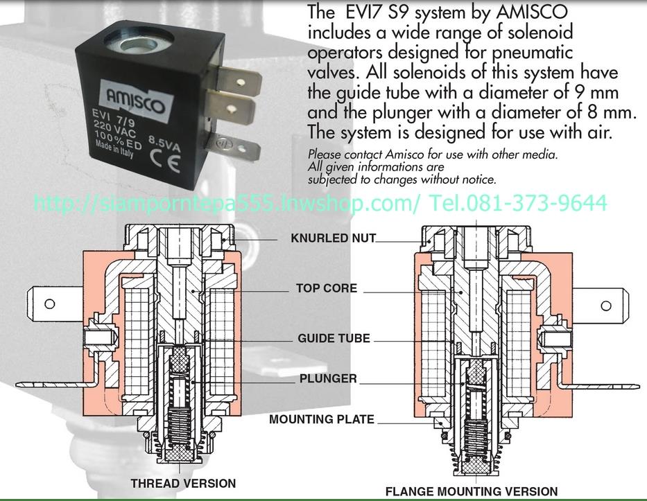 Coil 110V 220V Amisco สำหรับ Solenoid valve 3/2 5/2 5/3 จาก Italy ส่งฟรีทั่วประเทศ