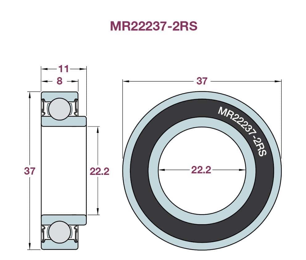 MR22237-2RS ขนาด 22.2 x 37 x 7 mm.  เม็ดเหล็กแกนในนูน (SRAM TRUVATIV GXP BOTTOM BRACKET)