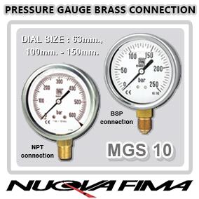 Bourdon Pressure Gauge MGS10 (Brass),Bourdon pressure gaue, Brass connection, Gauge, Pressure gauge,Nuova Fima,Instruments and Controls/Indicators
