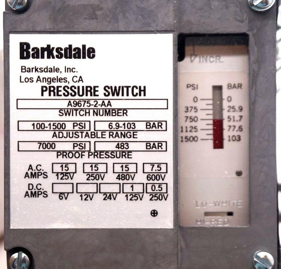 Barksdale A9675 Pressure Switch,Switch Control, Safety Switch, Pressure Switch, Pressure Control, Oil Pressure Switch, Barksdale , A9675,Barksdale,Instruments and Controls/Measurement Services