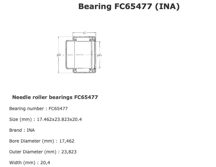 FC65477.01 -  INA Supercharger Needle Bearings Cup Style fit Eaton Case Rotor F390978  FC65477 INA Supercharger cup-type single seal needle bearings - In stock 10 pcs