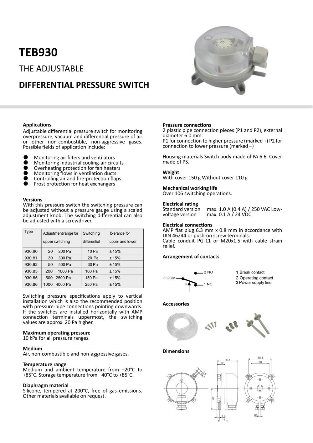 สวิทซ์แรงดันลม (Differential Pressure Switch)