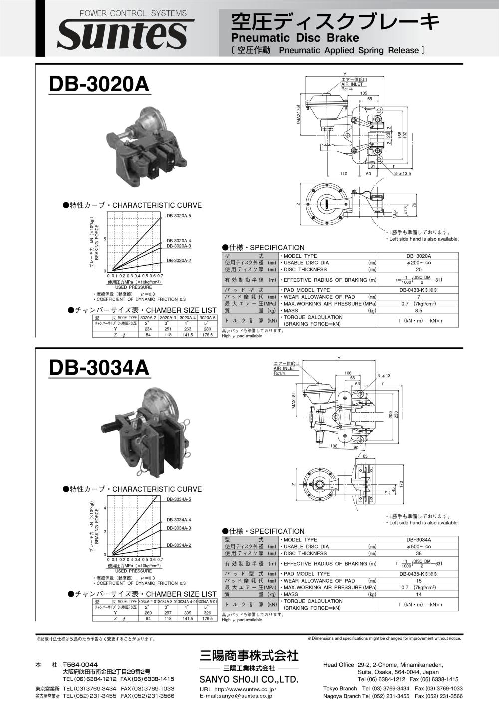 SUNTES Pneumatic Disc Brake DB-3020A Series