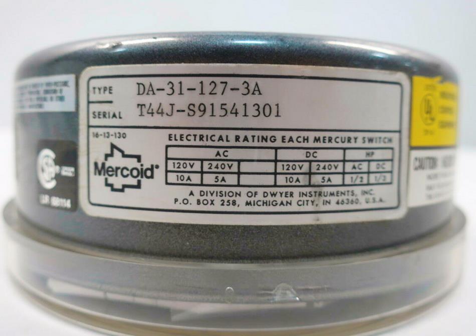 Mercoid DA-31 Pressure Switch,Pressure Switch, Pressure Control, Hydraulic Pressure Switch, Mercoid , DA-31, Oil Pressure Switch, ,Mercoid,Industrial Services/Installation