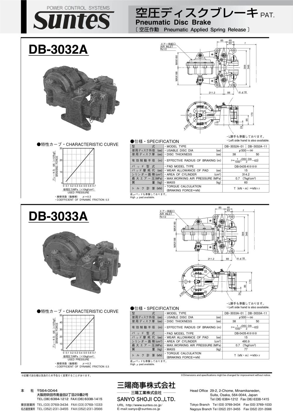 SUNTES Pneumatic Disc Brake DB-3032A Series