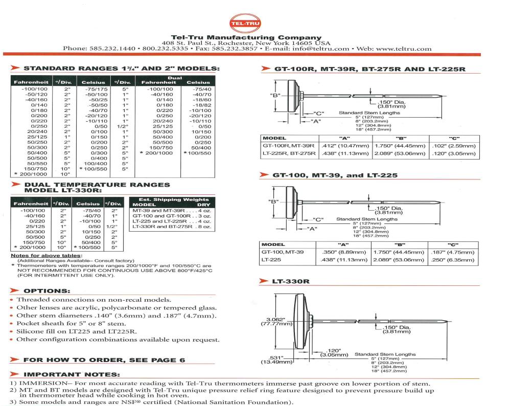 Tel-Tru Bimetal Thermometer รุ่น LT225R 2310-18-74, 77, 78
