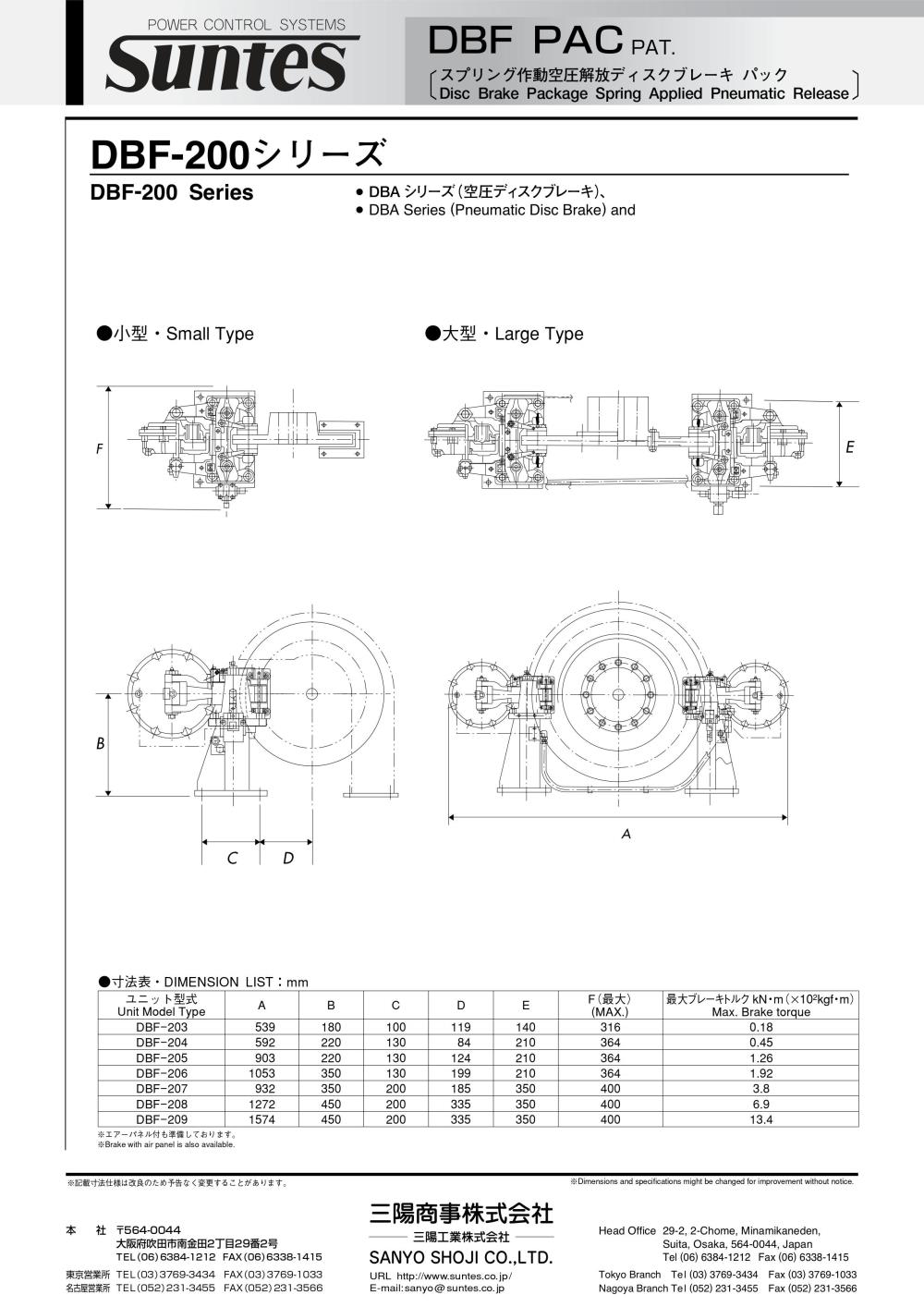 SUNTES SA Pneumatic Disc Brake DBF-200 Series