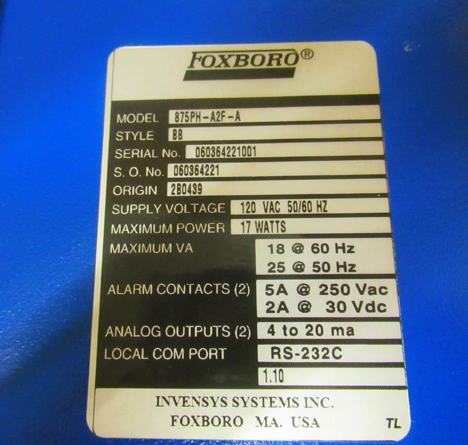 Foxboro 875 PH Analyzer