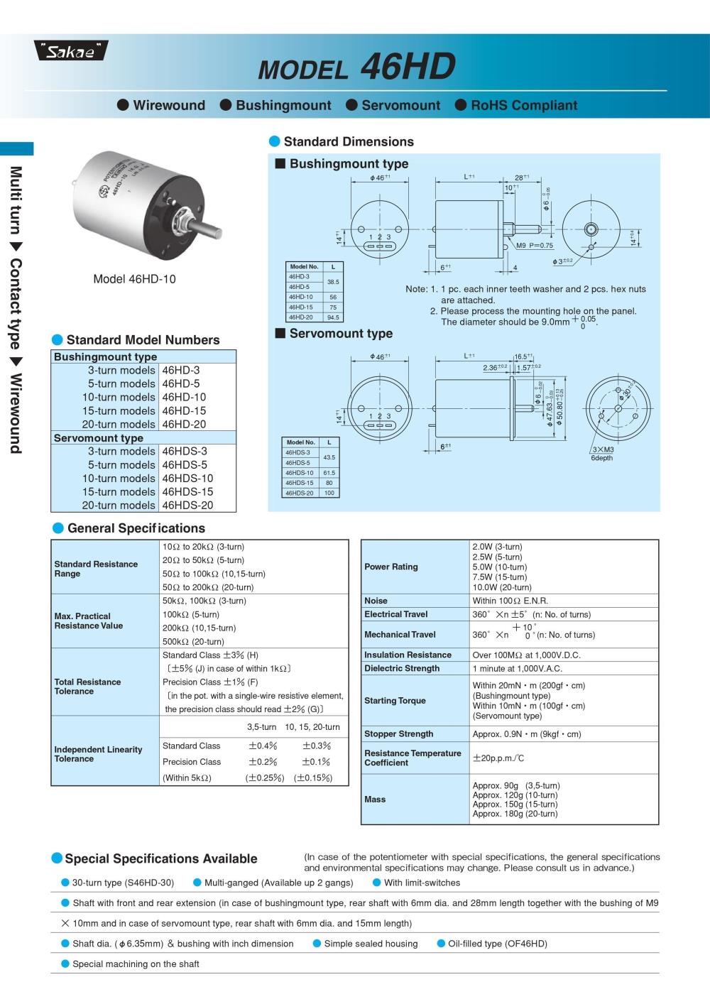 SAKAE Potentiometer 46HD-20 Series