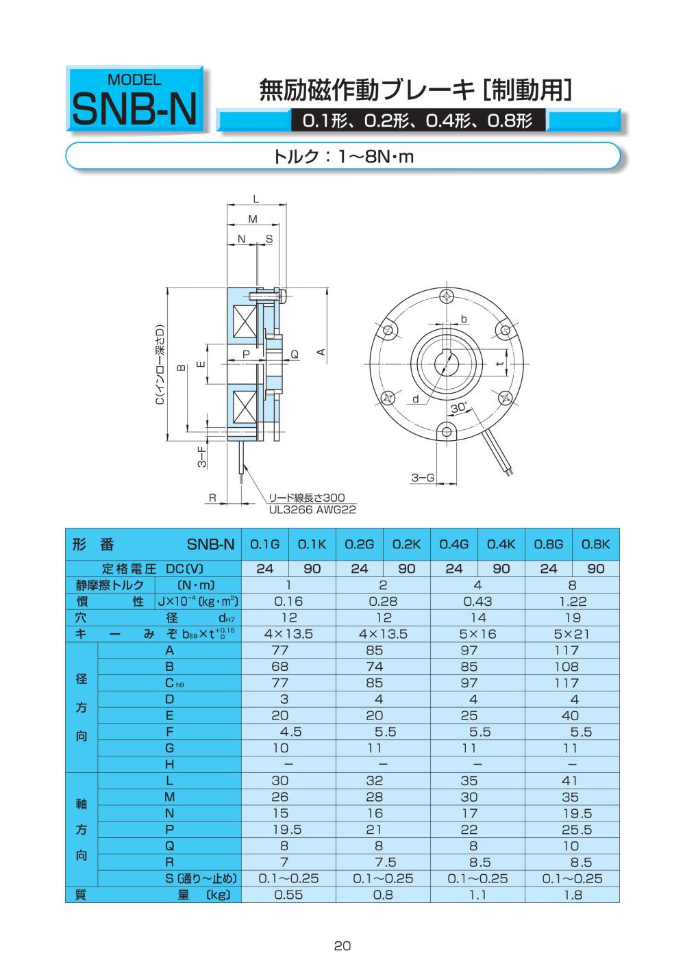 OGURA Electromagnetic Spring-Applied Brake SNB 0.1K-N, 0.2K-N, 0.4K-N, 0.8K-N Series