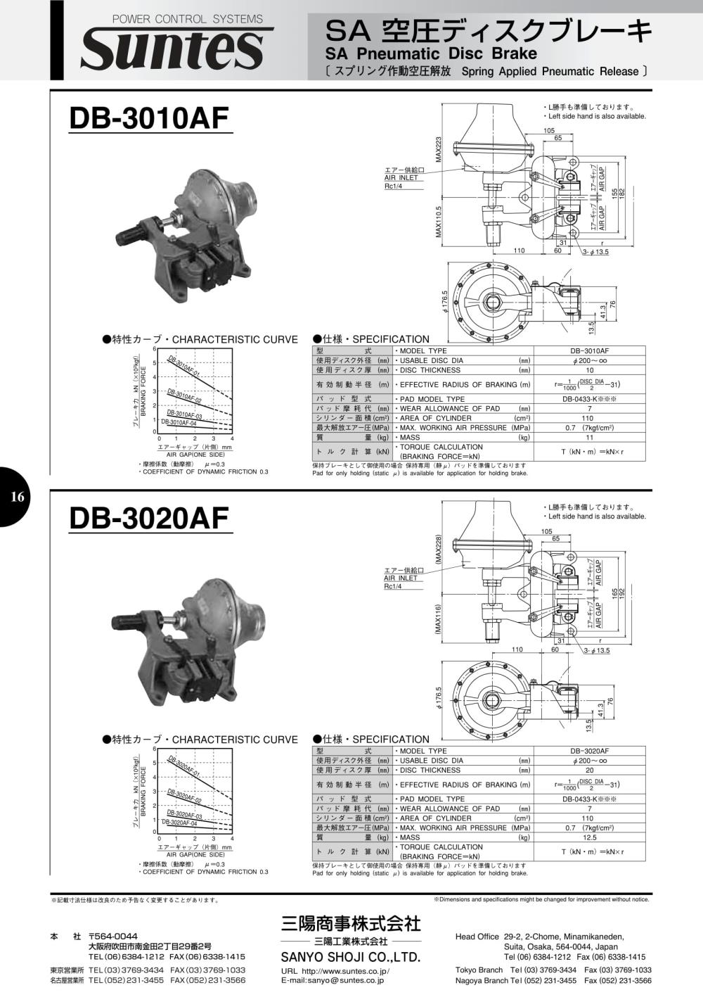 SUNTES SA Pneumatic Disc Brake DB-3010AF Series