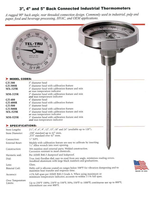 Tel-Tru Bimetal Thermometer รุ่น GT300R 3410-04-74,76,77,78
