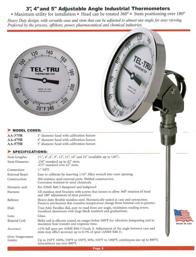 Tel-Tru Bimetal Thermometer รุ่น AA375R (4110-02-79)