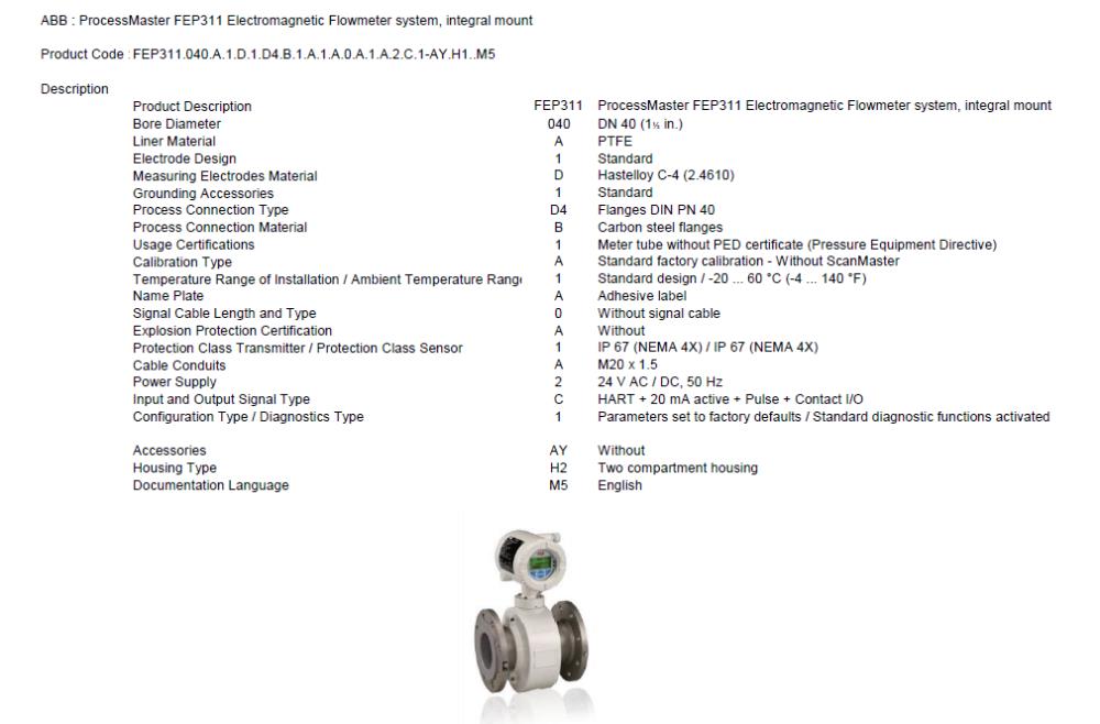 ABB FEP311 Electromagnetic Flowmeter system, integral mount Model FEP311.040.AD22
