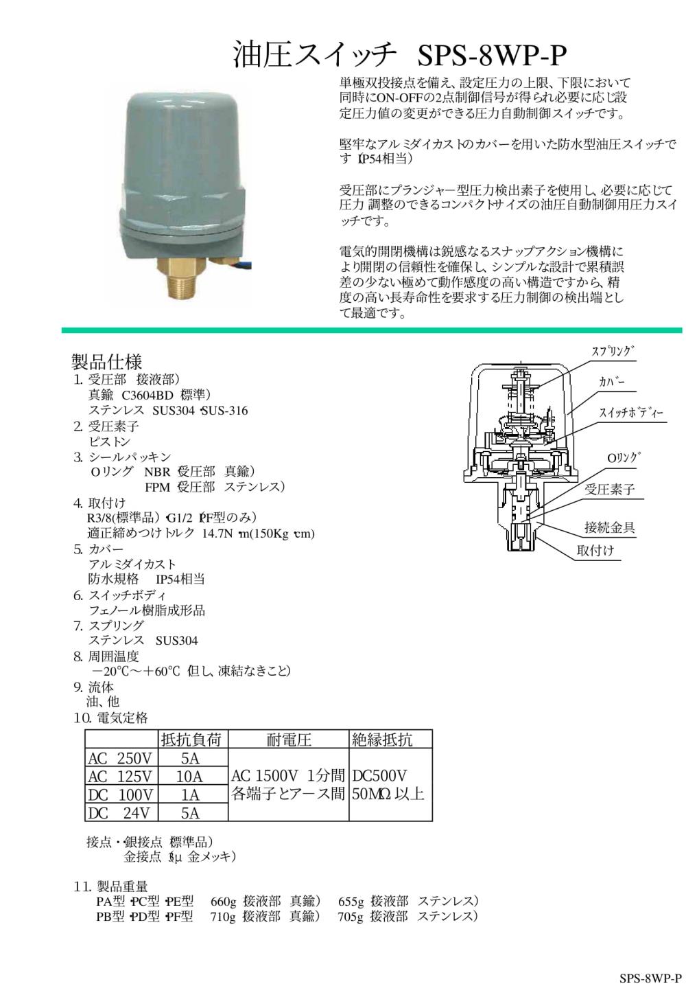 SANWA DENKI Pressure Switch SPS-8WP-P-A Series