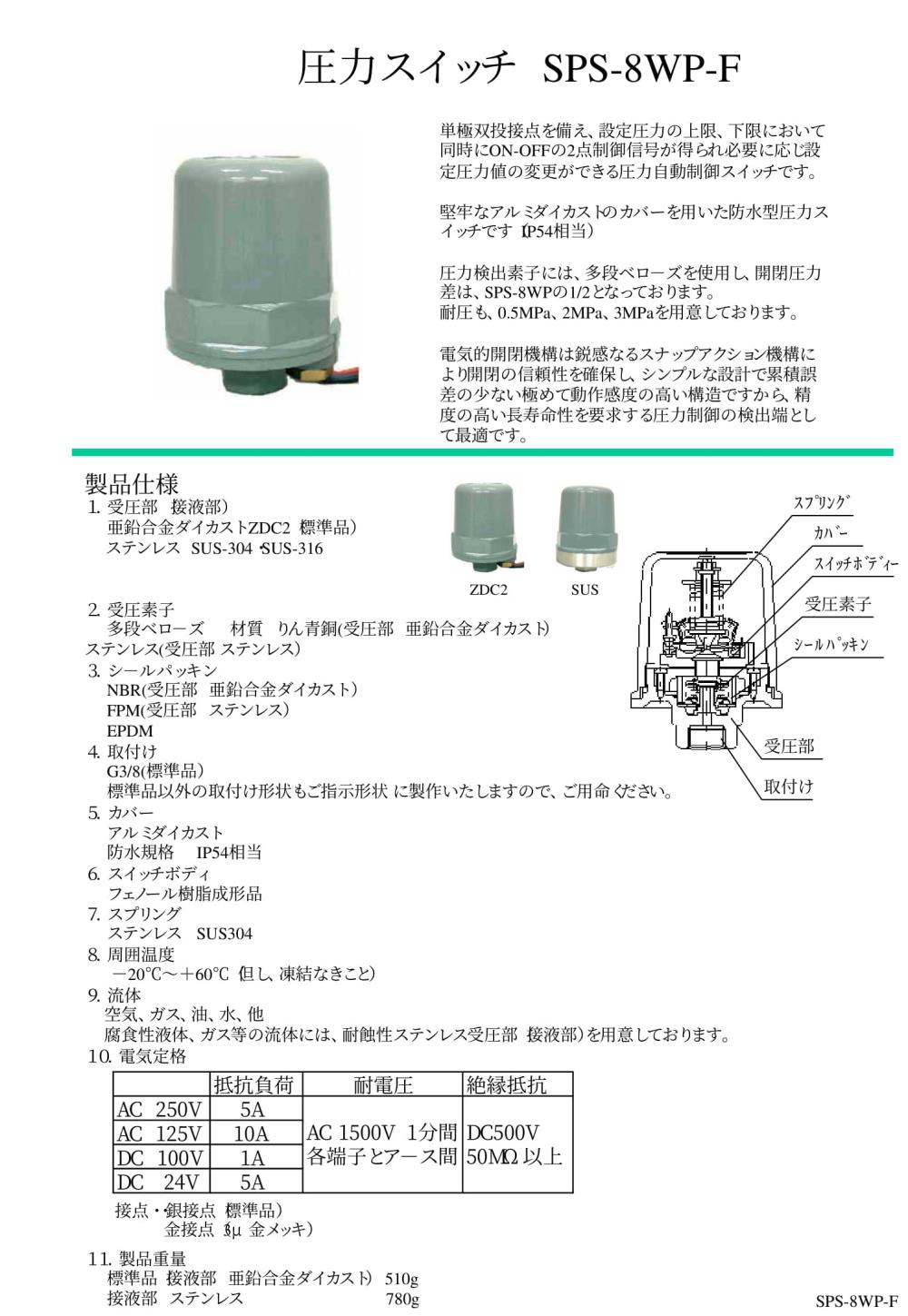 SANWA DENKI Pressure Switch SPS-8WP-F, ZDC2 Series