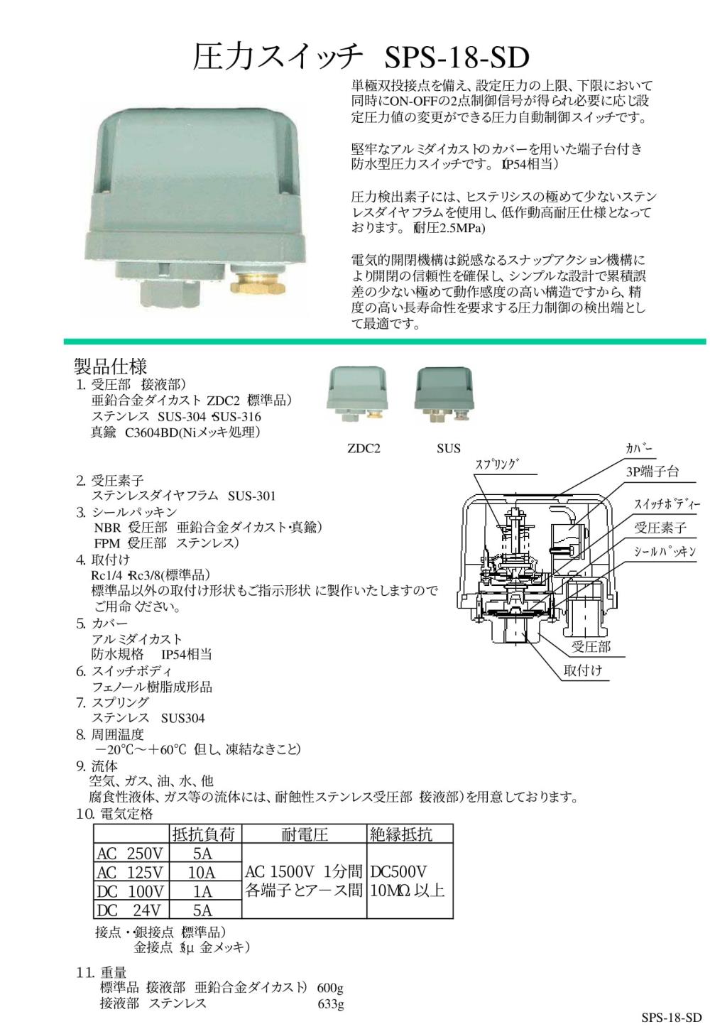 SANWA DENKI Pressure Switch SPS-18-SD, SUS Series