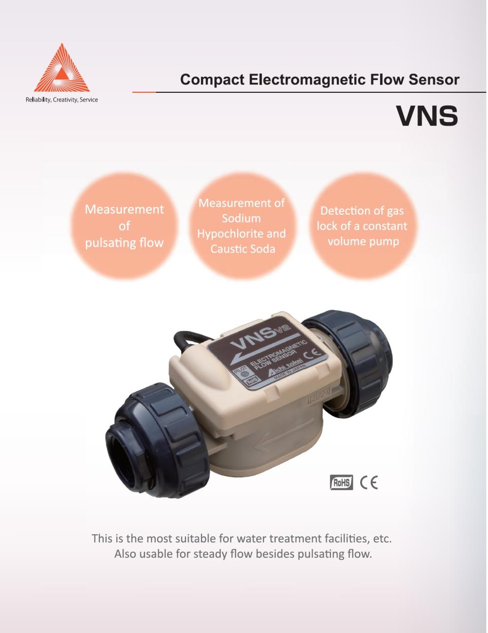 เซ็นเซอร์วัดการไหลสำหรับสารเคมี ระบบแม่เหล็กไฟฟ้า(Electromagnetic flow sensor) ขนาดเล็ก รุ่น VNS