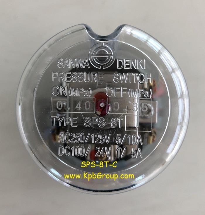 SANWA DENKI Pressure Switch SPS-8T-C, ON/0.40MPa, OFF/0.35MPa, Rc1/4, ZDC2