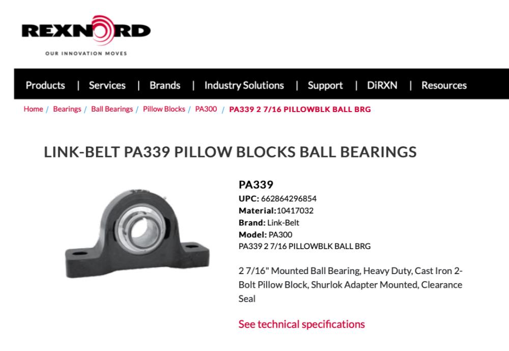 PA339 PILLOW BLOCKS BALL BEARINGS 300 Series Heavy Duty Pillow Block Ball Bearing ,Link-Belt,LINK-BELT ,Machinery and Process Equipment/Bearings/General Bearings