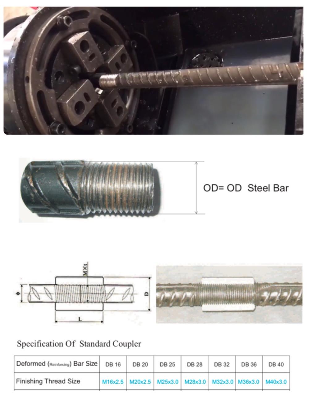 Rebar and Coupler for construction Threading