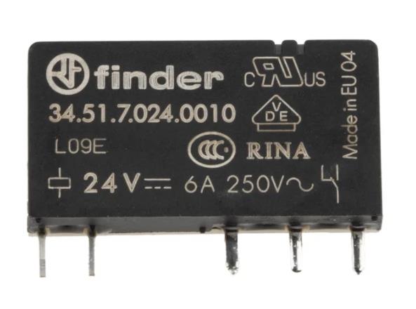 Finder, 34.51.7.024.0010, 24V dc Coil Non-Latching Relay SPDT, 6A  Switching Current PCB Mount Single Pole,Switching Current, รีเลย์แบบไม่ล็อค, คอยล์รีเลย์, Relay, Coil Non-Latching Relay,  Coil Relay, 34.51.7.024.0010, Finder,Finder,Electrical and Power Generation/Electrical Components/Relay