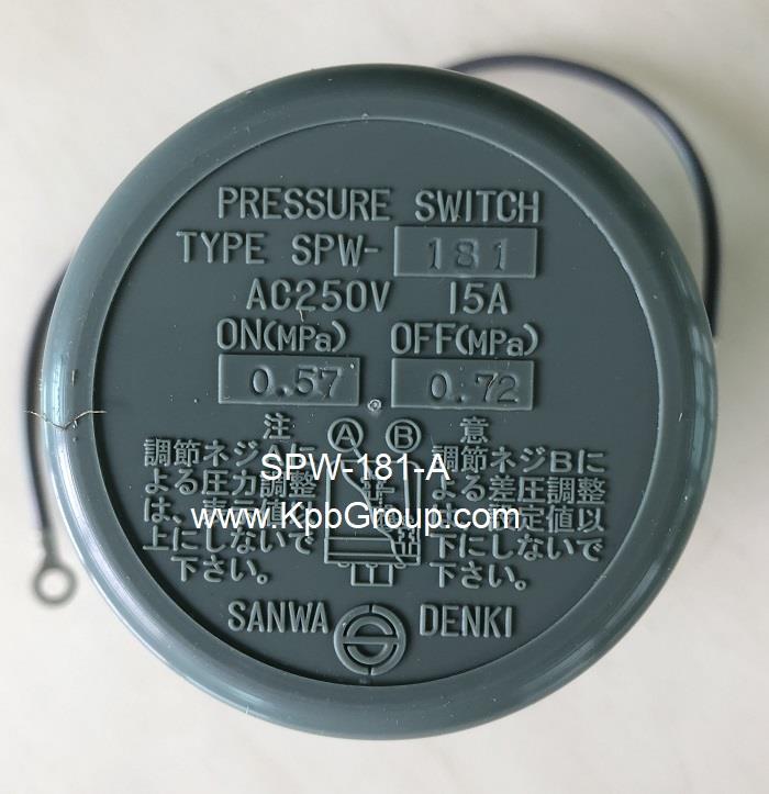 SANWA DENKI Pressure Switch SPW-181-A, ON/0.57MPa, OFF/0.72MPa, Rc3/8, ADC12