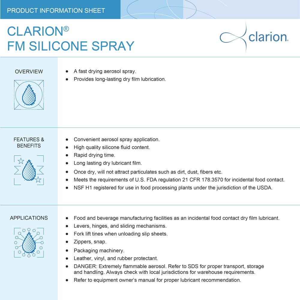สเปรย์ซิลิโคน Clarion FM Silicone Spray [ผลิตภัณฑ์ฟู้ดเกรด Food Grade]