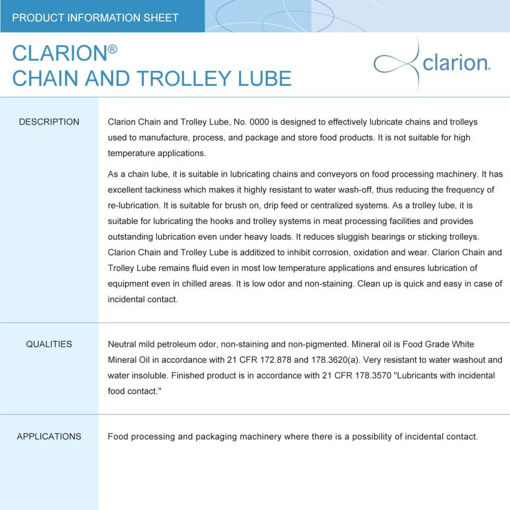 สเปรย์จาระบี Clarion Chain and Trolley Lube No. 0000 [ผลิตภัณฑ์ฟู้ดเกรด Food Grade]