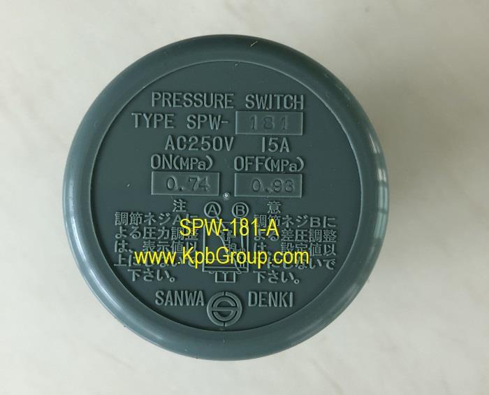 SANWA DENKI Pressure Switch SPW-181-A, ON/0.74MPa, OFF/0.93MPa, Rc3/8, ADC12