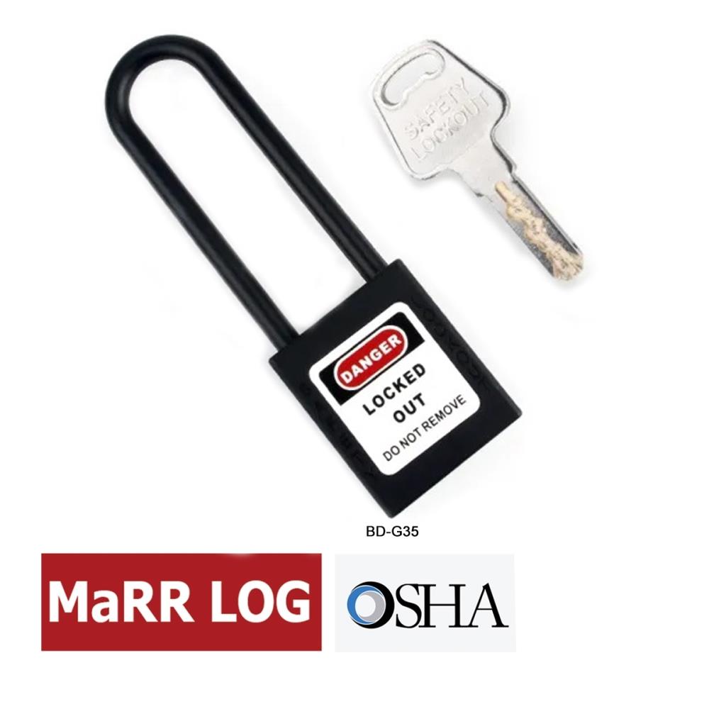 แม่กุญแจนิรภัย Lockout Long 76mm Nylon Shackle Padlock รุ่น BD-G35 (สีดำ),กุญแจ lockout tagout Safety Padlock,MaRR LOG,Machinery and Process Equipment/Safety Equipment/Lockouts