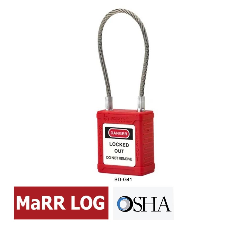 แม่กุญแจนิรภัย ก้านสลิงลวด Safety Padlock MaRR LOG BD-G41 (สีแดง)