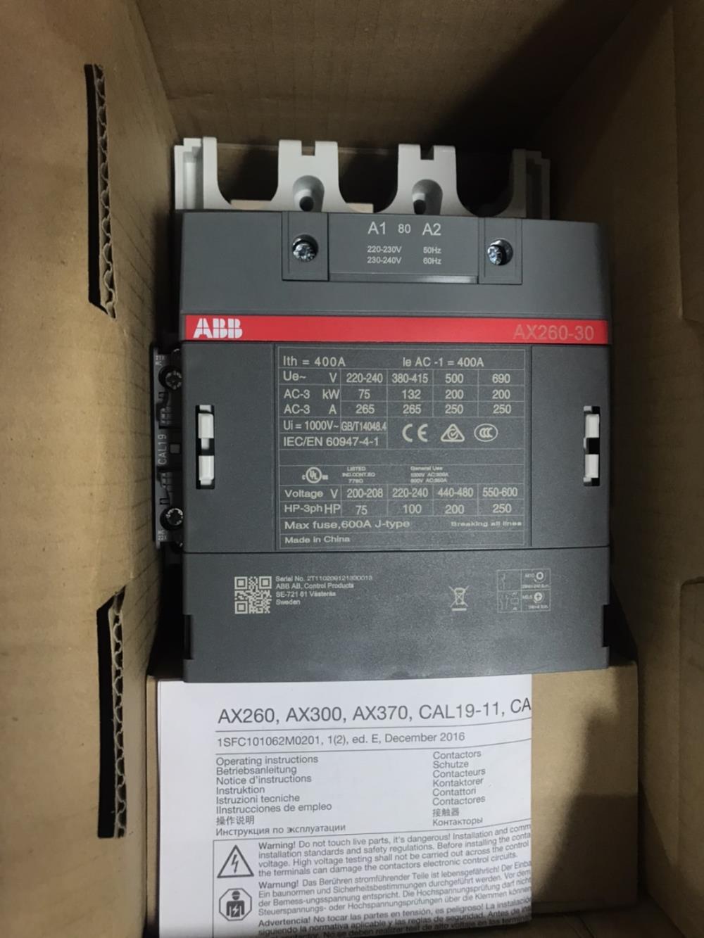 ABB MAGNETIC CONTACTOR,AX260-30-11  1SFL547074R8011,ABB,Electrical and Power Generation/Power Distribution Equipment