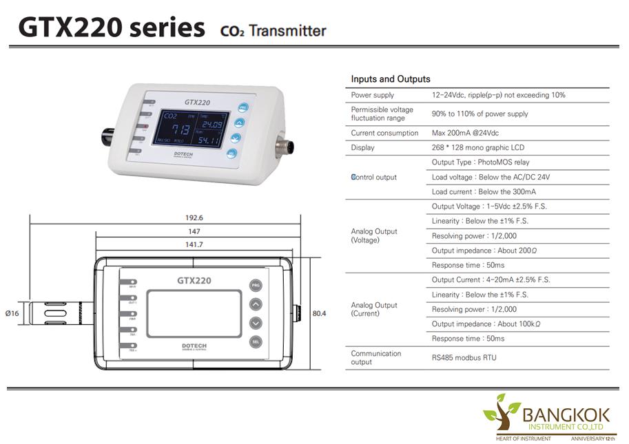 CO2 Temp Humidity Transmitter [GTX220] Model : GTX220-H-83S-W Output : RS485 Brand Dotech  Made in Korea,DOTECH,DOTECH,Instruments and Controls/Sensors