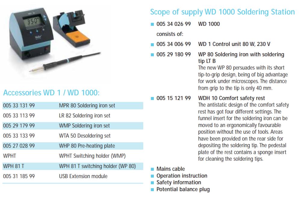 Weller WD 1000 Set (WD 1) Soldering Station 80W, 230V