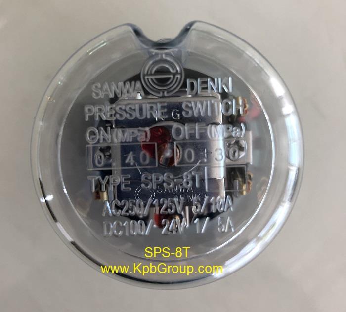 SANWA DENKI Pressure Switch SPS-8T-C, ON/0.40MPa, OFF/0.35MPa, Rc3/8, ZDC2
