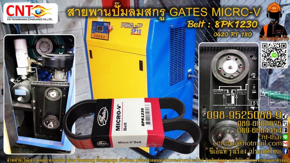 สายพาน Gates Micro-V Belt รุ่น 8pk1230 _ สำหรับปั๊มลมสกรู 10-100 แรงม้า Tel.098-9525089