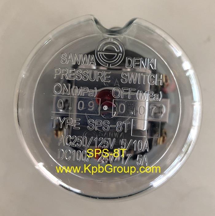SANWA Pressure Switch SPS-8T-A, ON/0.09MPa, OFF/0.07MPa, Rc3/8, ZDC2